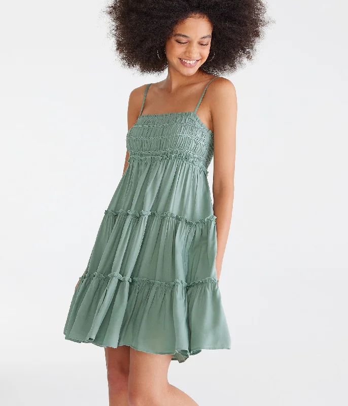 Aeropostale Solid Square-Neck Tiered Mini Dress