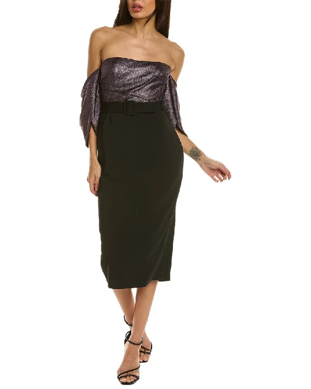Badgley Mischka Foiled Midi Dress Cozy Spaghetti Strap Midi Dress