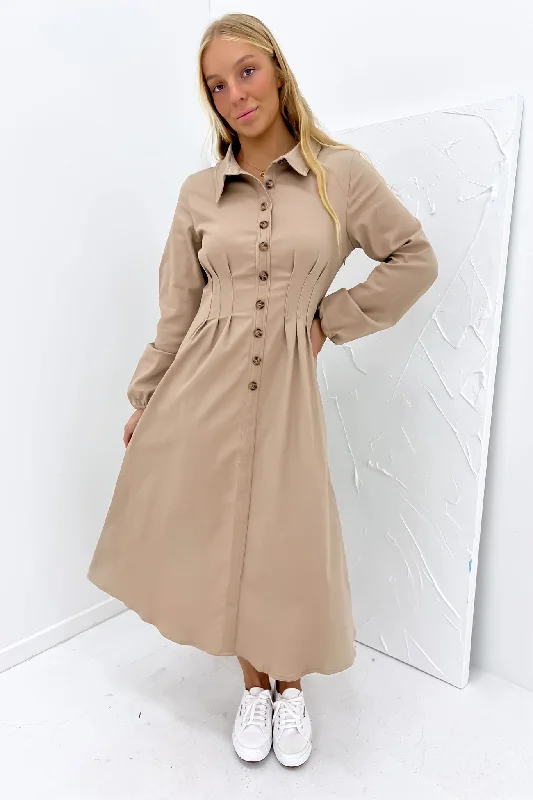 Bessie Midi Dress Tan