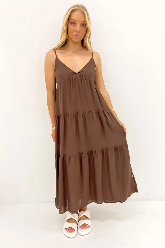 Classic Tiered Midi Dress Chocolate