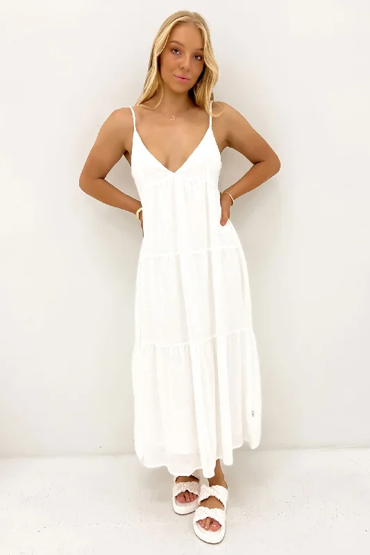 Classic Tiered Midi Dress White