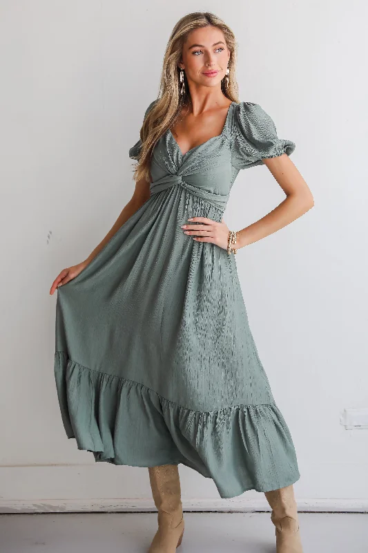 Confident Moves Sage Midi Dress Elegant Floral Skirt Midi Dress