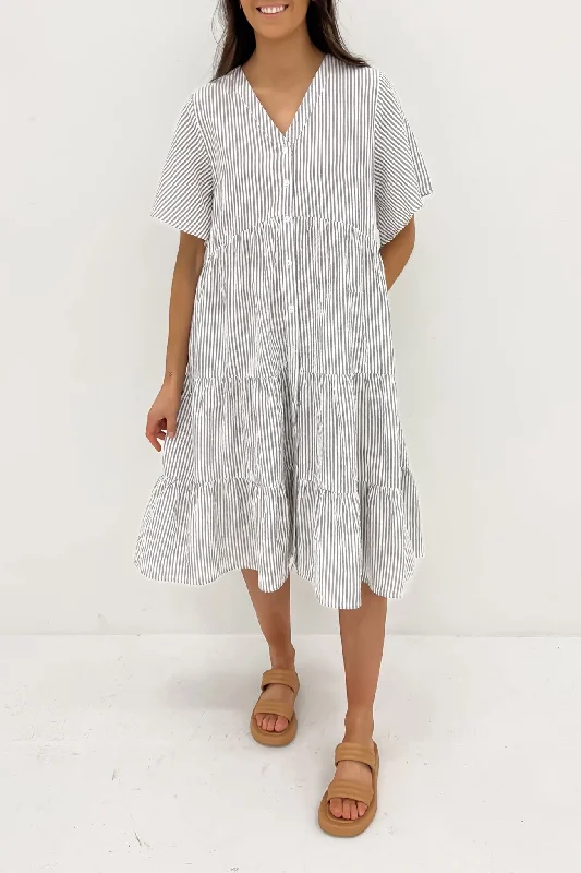 Kelis Midi Dress Black Stripe