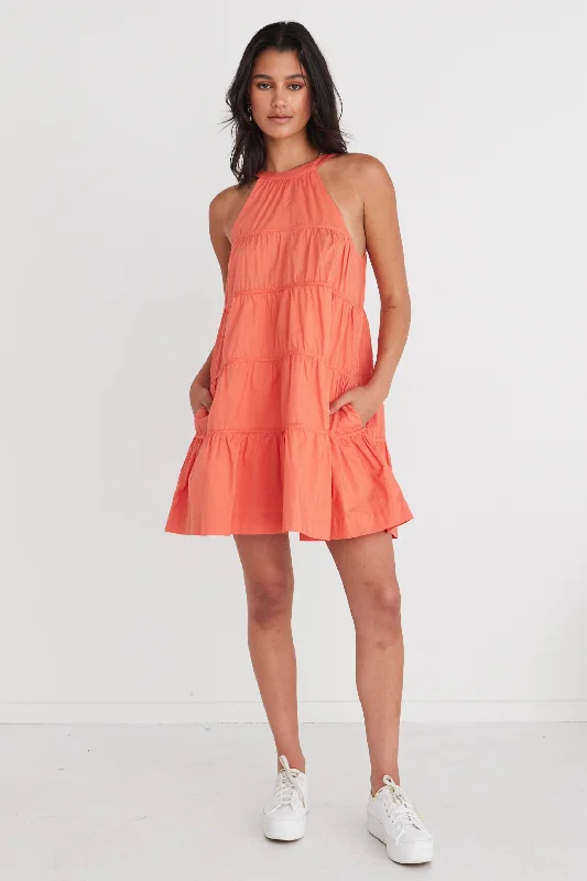 Levitate Watermelon High Neck Tiered Mini Dress