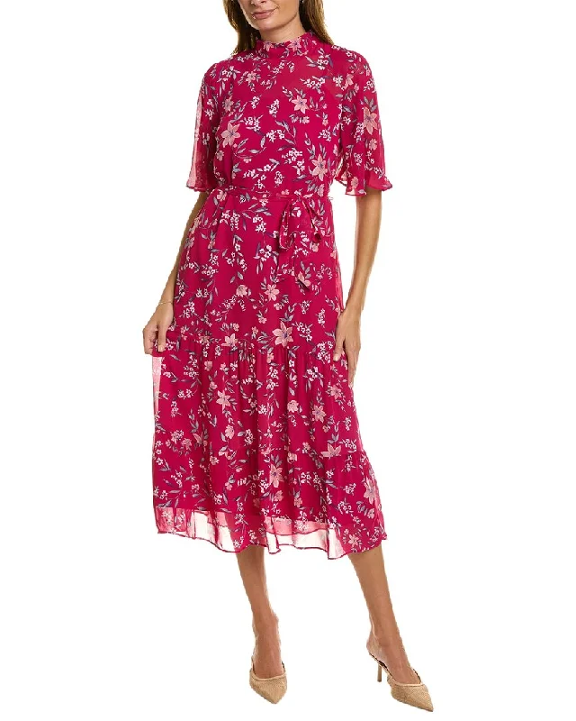 Maggy London Belted Midi Dress Stylish Pleated Skirt Midi Dress