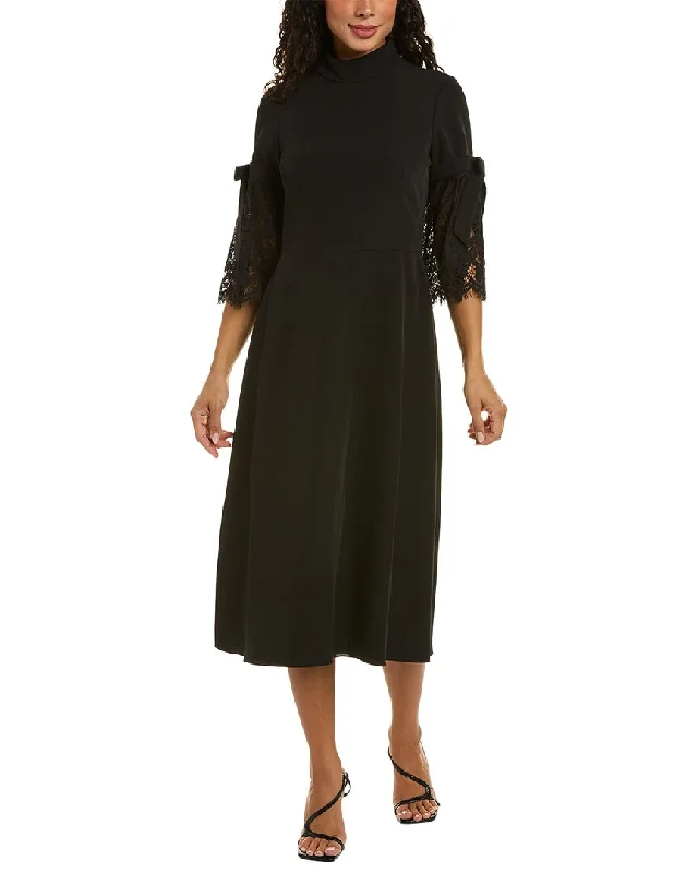 Mikael Aghal Bow Sleeve Midi Dress Comfortable Draped Midi Dress