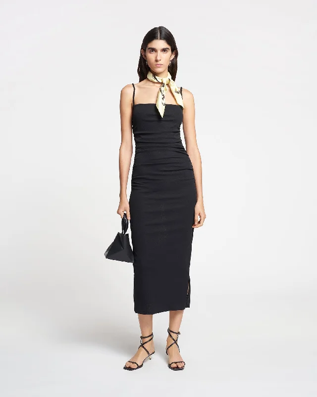 Alexa - Mesh Jersey Midi Dress - Black