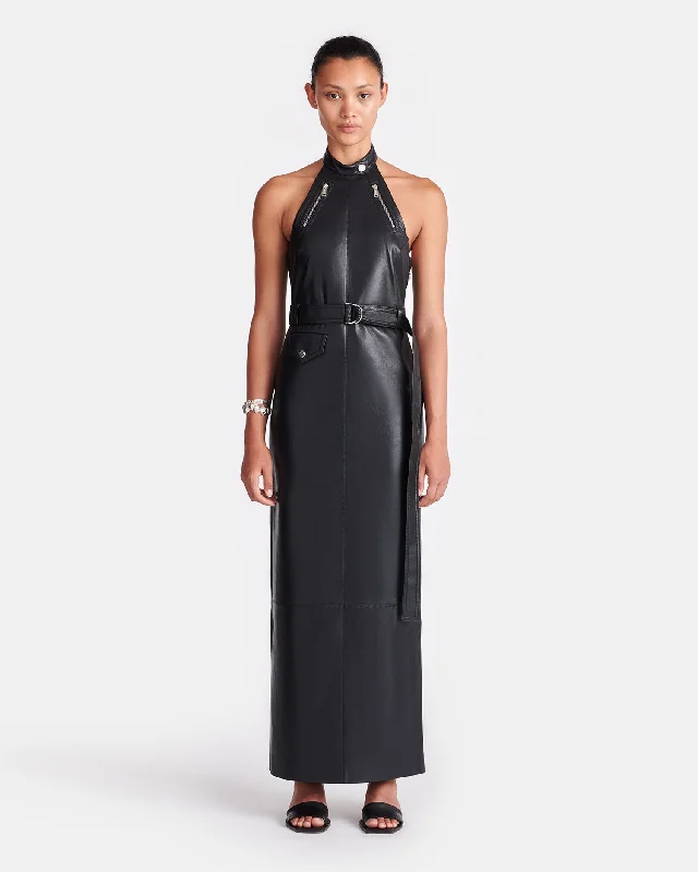 Minnow - Regenerated Leather Midi Dress - Black