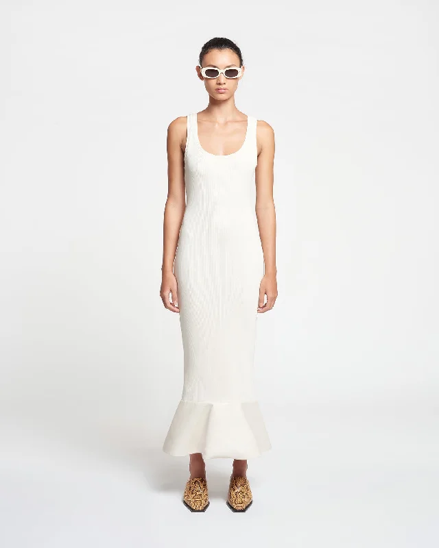 Talulla - Leather-Trimmed Ribbed-Jersey Midi Dress - Creme