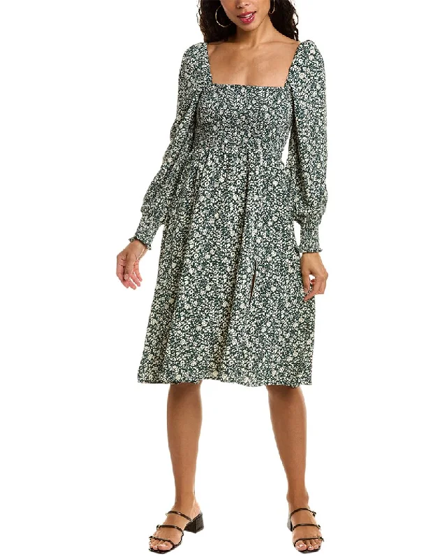 O.P.T. Classic Smocked Midi Dress Elegant Satin Midi Dress