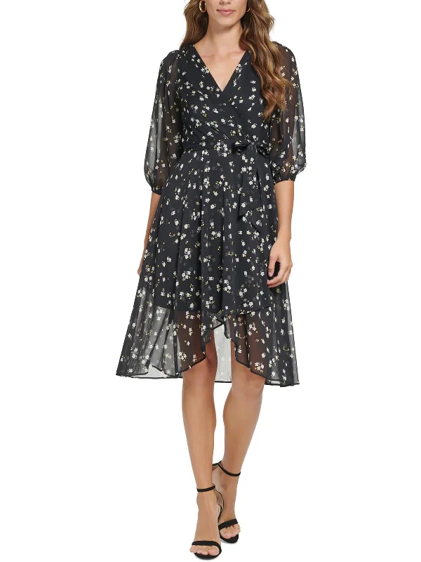 Petites Womens Floral Hi-Low Midi Dress Elegant Floral Midi Dress