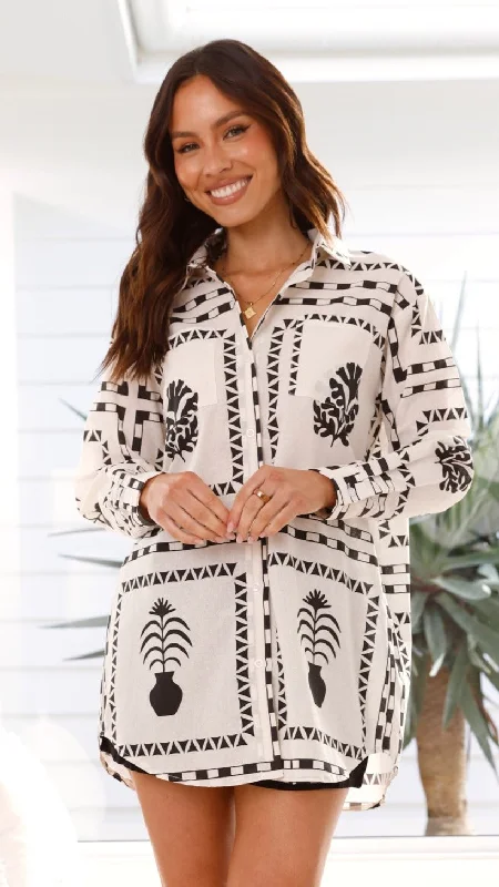 Raffaello Long Sleeve Mini Dress - White / Black Print