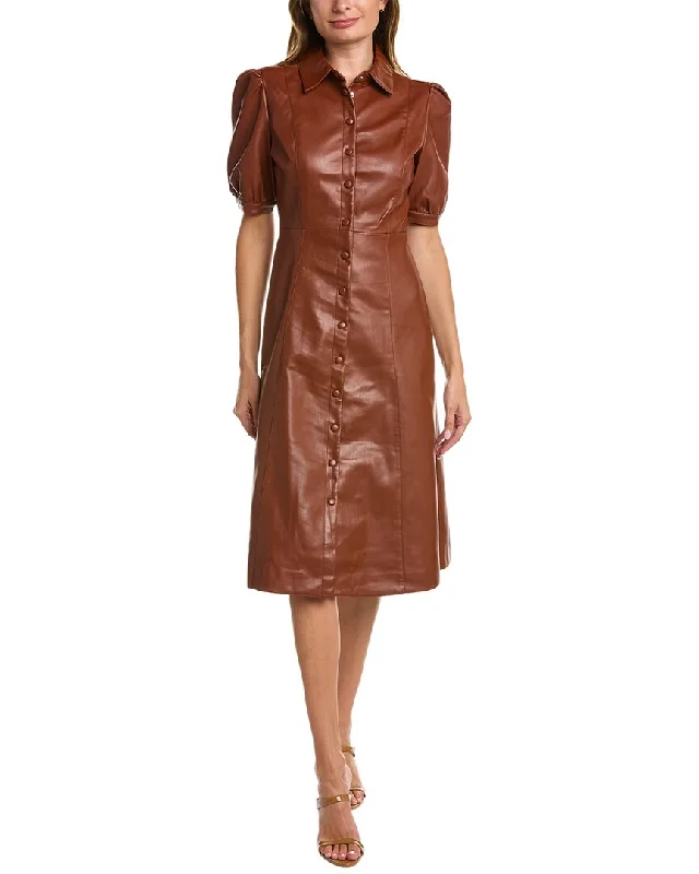 T Tahari Button-Down Midi Dress Elegant Puff Sleeve Midi Dress