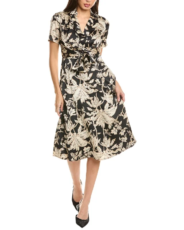 Tahari ASL Tie Waist Midi Dress Comfortable Geometric Print Midi Dress