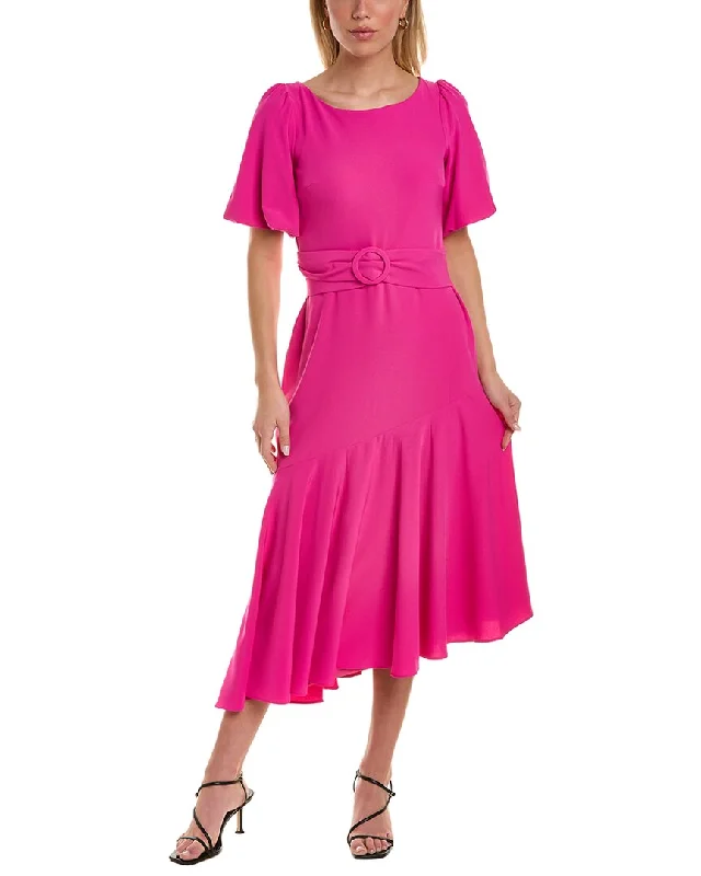 Taylor Belted Crepe Midi Dress Fashionable Floral Embroidery Midi Dress