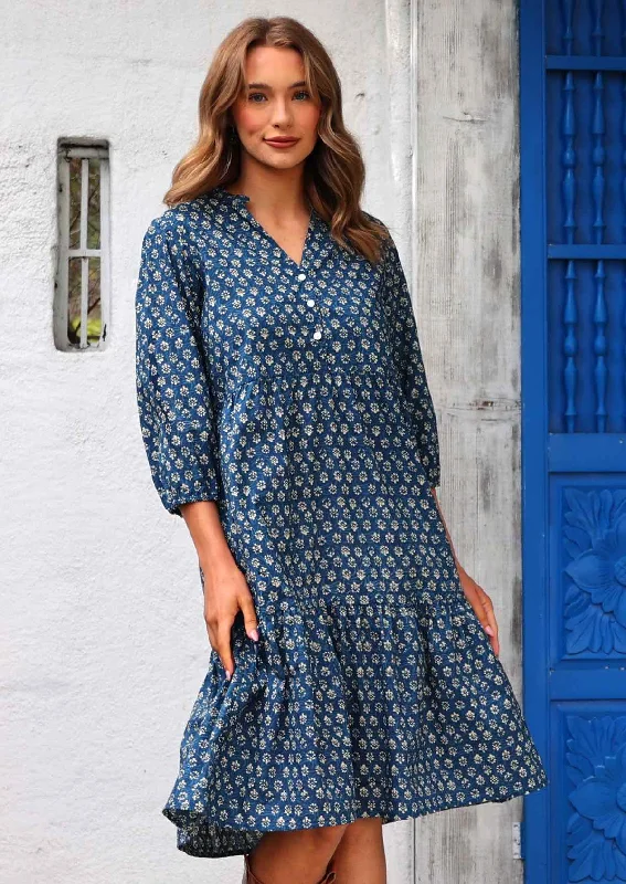 Tiered Midi Dress Bluebell Comfortable Stretch Midi Dress