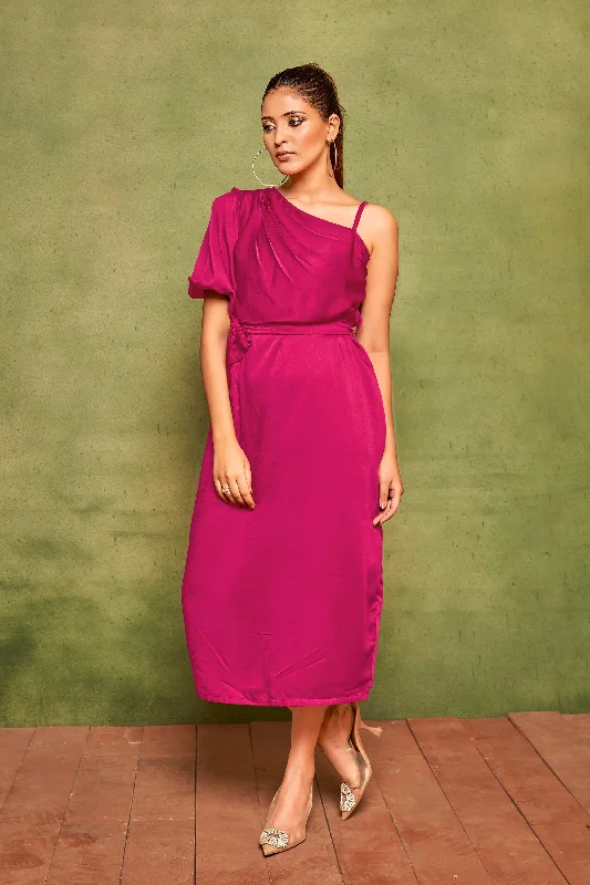 Women's Pink Velvet Bodycon Midi Dress - Curvy Lane Stylish High-Waisted Midi Dress