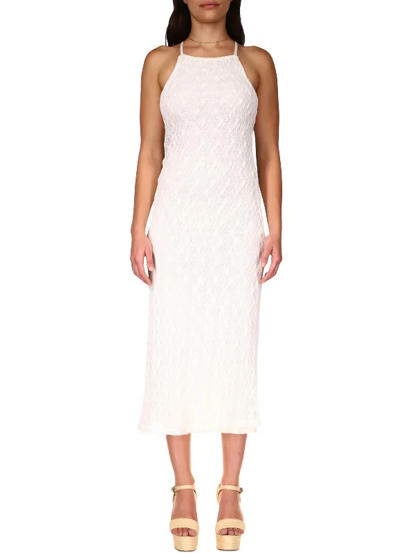 Womens Crochet Halter Midi Dress Cozy T-shirt Midi Dress
