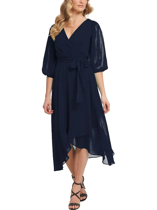 Womens Faux Wrap Calf Midi Dress Fashionable Wide Leg Midi Dress