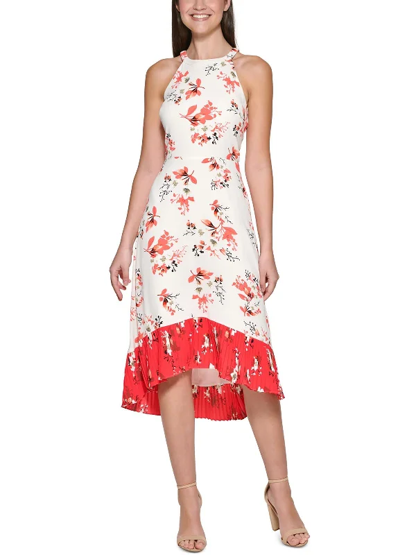 Womens Halter Hi-Low Midi Dress Elegant V-Neck Midi Dress