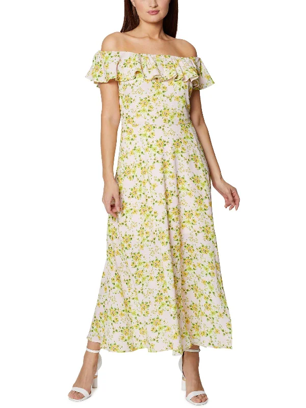 Womens Off-The-Shoulder Calf Midi Dress Elegant Satin Slip Midi Dress