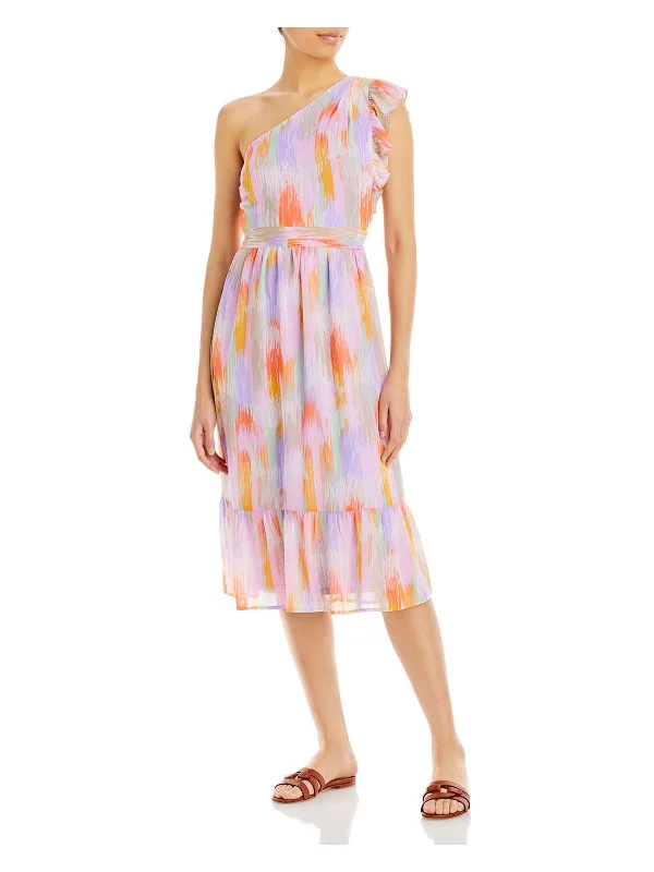 Womens One Shoulder Print Midi Dress Cozy A-Line Midi Dress