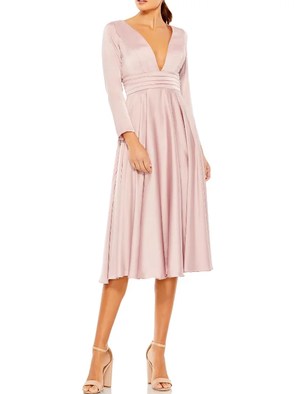 Womens Plunging Calf Midi Dress Stylish Striped Midi Dress