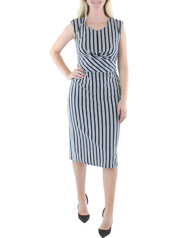 Womens Striped Calf Midi Dress Stylish Midi Dress with Cuffs