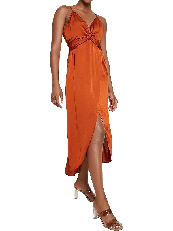 Womens Twist-Front A-Line Midi Dress Stylish Button-Down Midi Dress