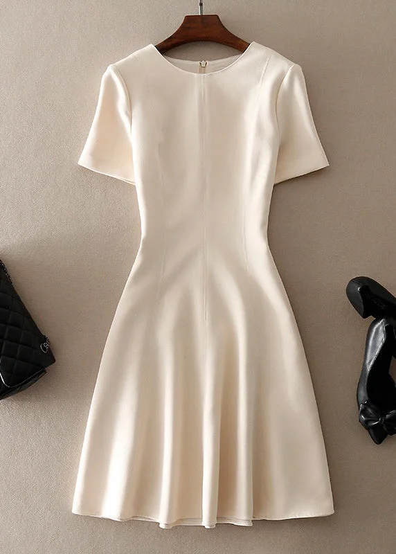 Elegant Apricot O-Neck Patchwork Maxi Dress Short Sleeve QE079 Classic Black Maxi Dress