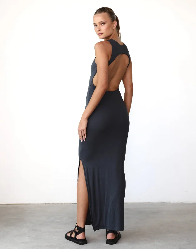 Forget It Maxi Dress (Charcoal) Cozy Ribbed Maxi Dress