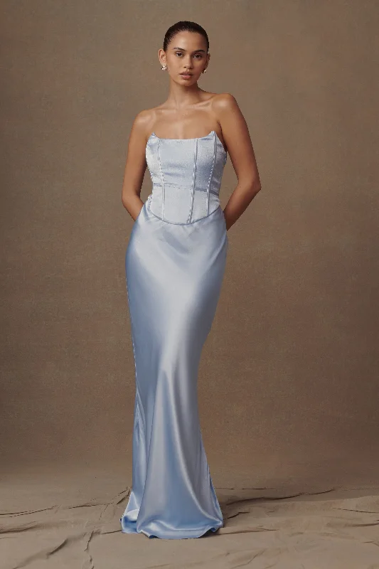 Harlow Satin Strapless Maxi Dress - Cornflower Blue