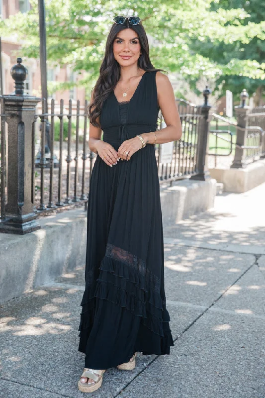 Lucky To Have You Black Sleeveless Maxi Dress