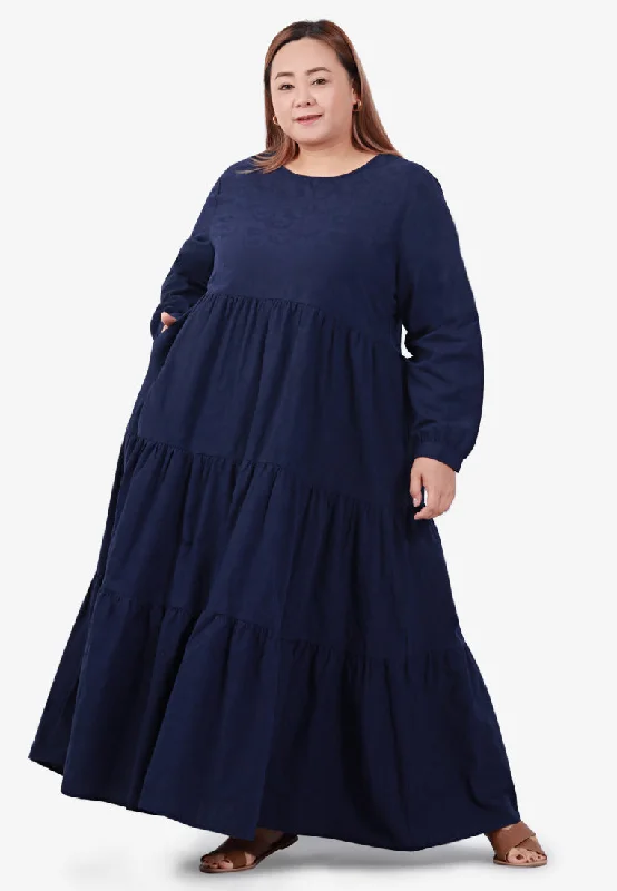 Lucia Cotton Textured Embroidery Maxi Dress - Navy Blue Cozy Ruffle Sleeve Maxi Dress Lucia Cotton Textured Embroidery Maxi Dress - Navy Blue Cozy Ruffle Sleeve Maxi Dress
