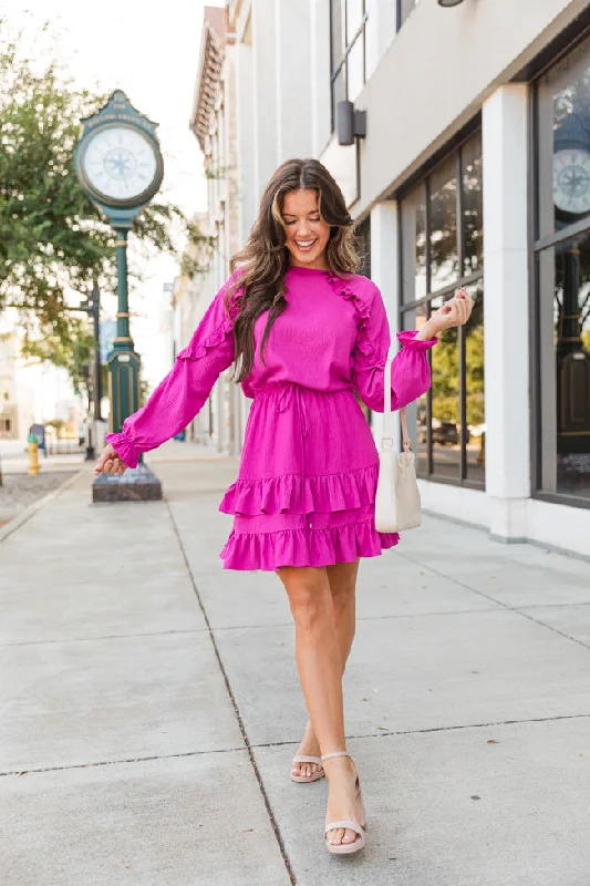 Pinch Me Pink Ruffle Detail Mini Dress Classic White Mini Dress