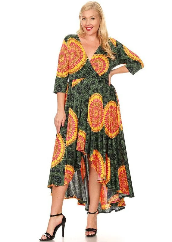 Plus Size Women Mixed Mandala Printed Waist tie Hi-Low Flare Maxi Dress Cozy Open-Back Maxi Dress Plus Size Women Mixed Mandala Printed Waist tie Hi-Low Flare Maxi Dress Cozy Open-Back Maxi Dress
