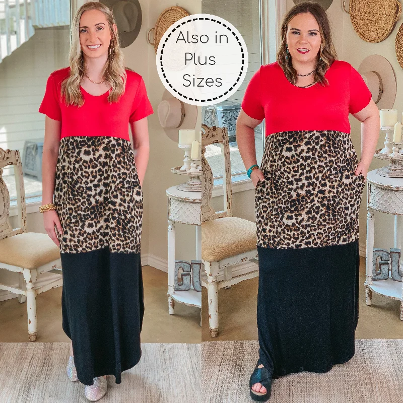 Last Chance Size Small & Medium | Change of Plans Leopard Print Color Block Maxi Dress in Red