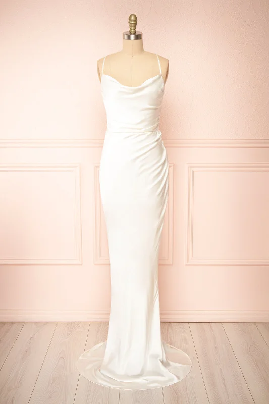 Vannavari | Ivory Cowl Neck Satin Maxi Dress