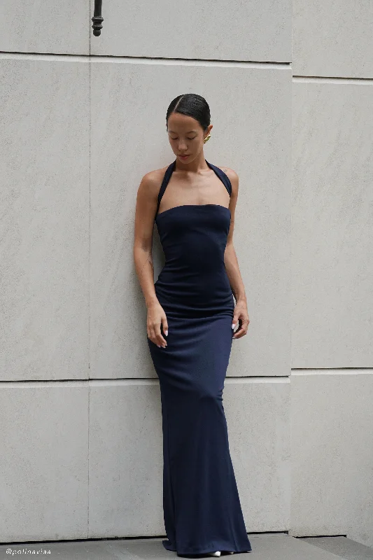 Velma Halter Collar Maxi Dress - Dark Navy