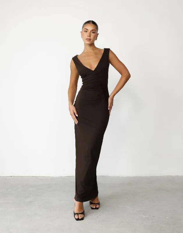 Viola Maxi Dress (Chocolate) Fashionable Printed Maxi Dress