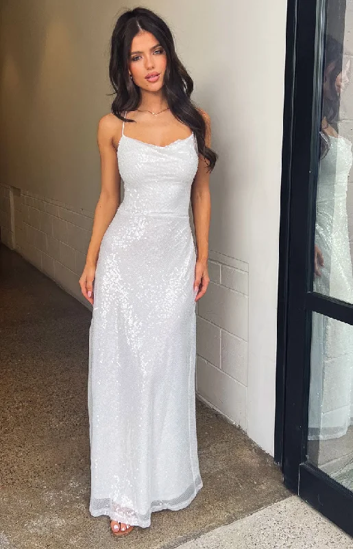 Zari White Sequin Maxi Dress