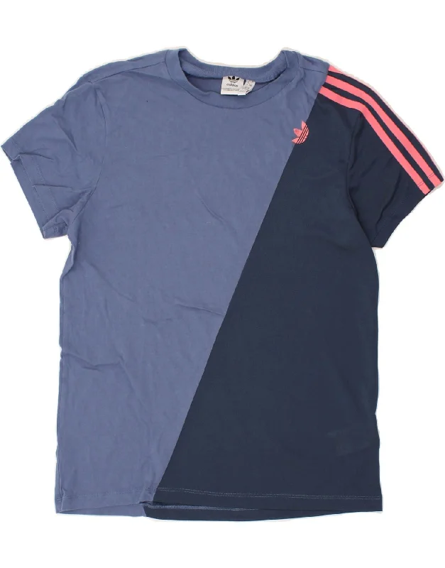 ADIDAS Womens T-Shirt Top UK 8 Small Navy Blue Colourblock Cotton