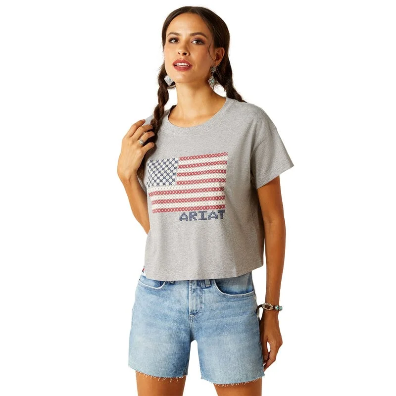 Ariat Women's Homespun Flag Heather Grey Graphic T-Shirt 10051298