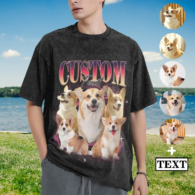 Custom Pet Photo & Text Bootleg Shirt 90s Vintage Oversized Unisex T-shirt