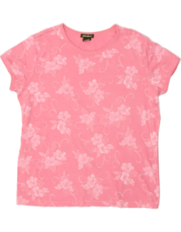 EDDIE BAUER Womens T-Shirt Top UK 16 Large Pink Floral Cotton Handmade Hand-knitted Hand-woven EDDIE BAUER Womens T-Shirt Top UK 16 Large Pink Floral Cotton Handmade Hand-knitted Hand-woven