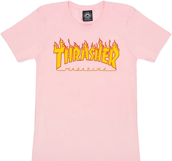 Thrasher Flame Logo Girls T-Shirt - Size: X-SMALL Pink