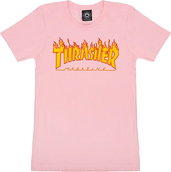 Thrasher Flame Logo Girls T-Shirt - Size: SMALL Pink