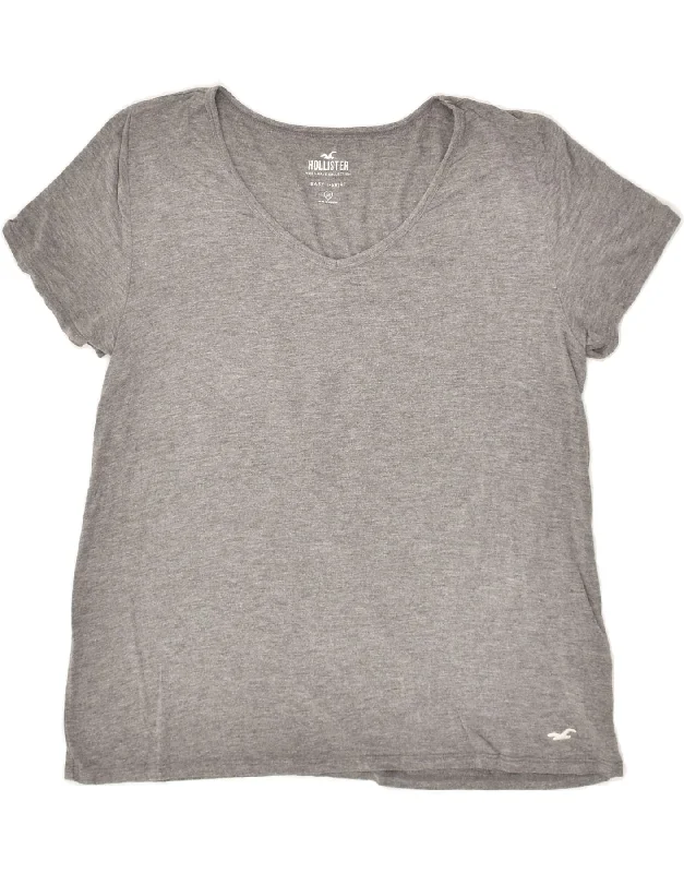 HOLLISTER Womens T-Shirt Top UK 12 Medium Grey Viscose Front Pockets Side Pockets Patch Pockets HOLLISTER Womens T-Shirt Top UK 12 Medium Grey Viscose Front Pockets Side Pockets Patch Pockets