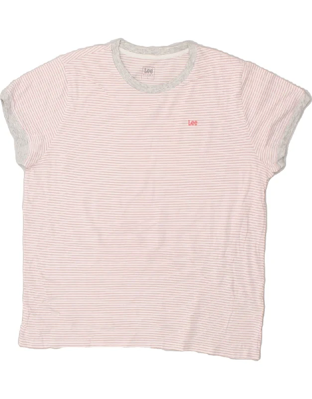 LEE Womens T-Shirt Top UK 16 Large Pink Striped Cotton