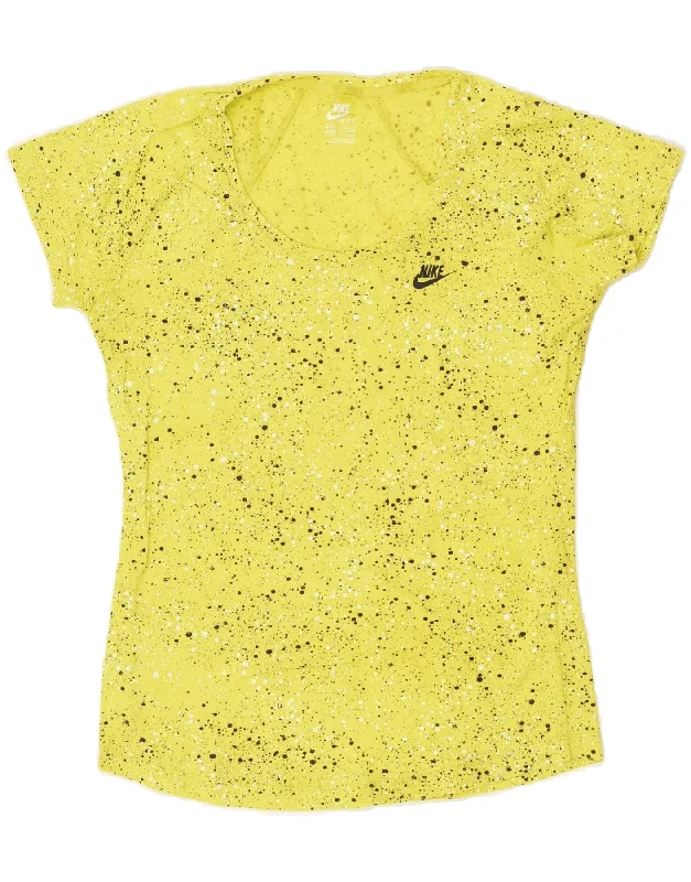 NIKE Womens T-Shirt Top UK 12/14 Medium Yellow Spotted